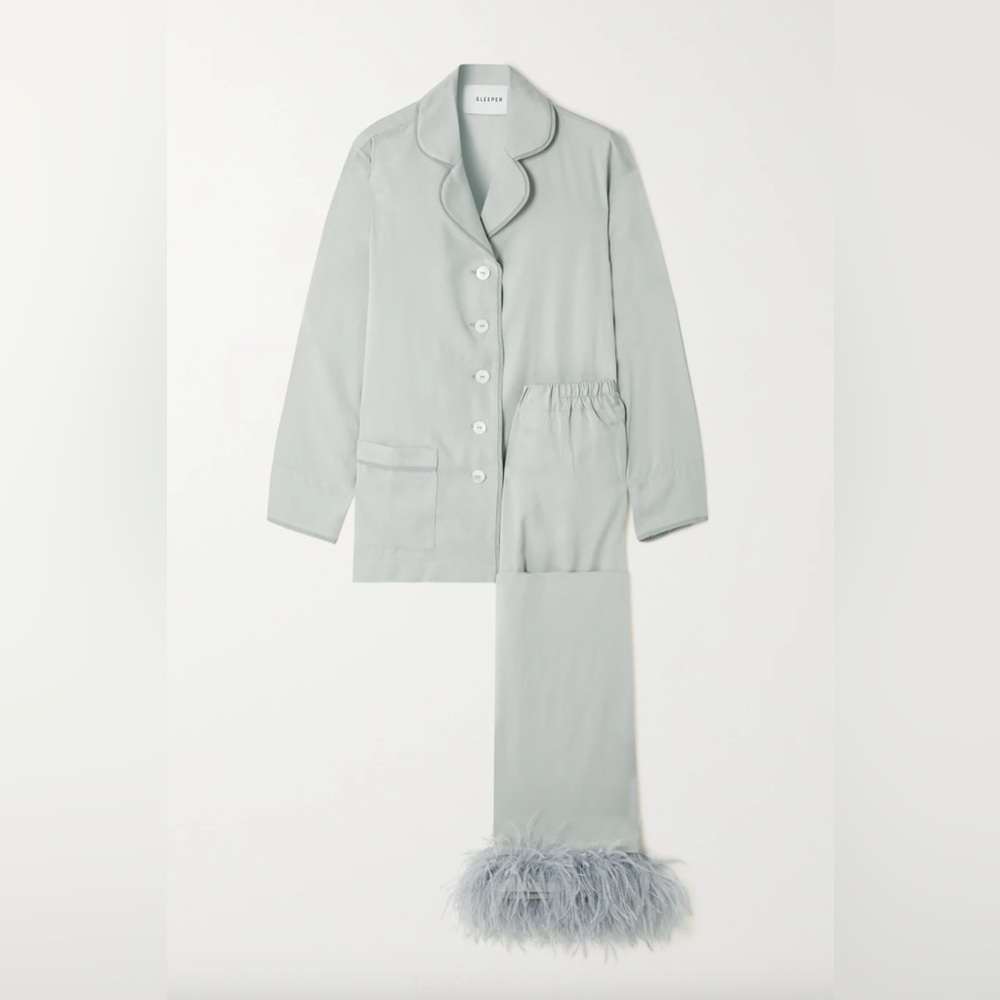 Sleeper Party Pajama Set with Ostritch Feathers in Ash Grey Size Large